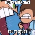 Moms | MOMS WHEN SAYS; YOU TO STUDY | image tagged in cosmo screaming | made w/ Imgflip meme maker