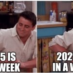 2025 is in a week meme | 2025 IS IN A WEEK; 2025 IS IN A WEEK | image tagged in joey from friends | made w/ Imgflip meme maker