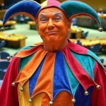 Trump orange-faced jester clown at UN