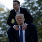 Elon Musk riding on Donald Trump's shoulders