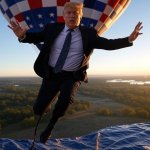 Donald Trump leaping out of hot air balloon