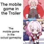 Sometimes you shouldn't trust the Mobile game Trailer. | The mobile game in the Trailer; The mobile game in the actual gameplay | image tagged in memes,funny,mobile games | made w/ Imgflip meme maker