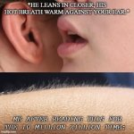 why ai why | *HE LEANS IN CLOSER, HIS HOT BREATH WARM AGAINST YOUR EAR.*; ME AFTER READING THIS FOR THE 10 MILLION ZILLION TIME: | image tagged in whisper and goosebumps | made w/ Imgflip meme maker