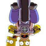 Homer And Bart Simpson, Motorcycle, Upside Down