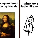 I call it the "Moner Lesser" | image tagged in what my art look like to me vs what my art looks like to friends,sfw,drawing,memes,mona lisa,funny memes | made w/ Imgflip meme maker