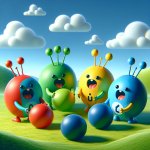 Teletubbies playing blue spheres