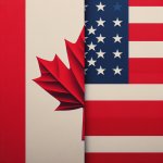 Split: Canadian flag/U.S. flag