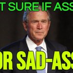 The Sad-Ass | NOT SURE IF ASSAD; OR SAD-ASS | image tagged in george bush not sure,assad,middle east,radical islam,religion,vladimir putin | made w/ Imgflip meme maker