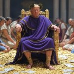 Donald Trump King Caesar money gold kneeling worshipers