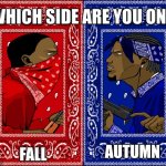 WHICH SIDE ARE YOU ON? | FALL; AUTUMN | image tagged in which side are you on,autumn | made w/ Imgflip meme maker