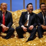 Donald Trump, Elon Musk, Vivek Ramaswamy pile of gold oligarchy