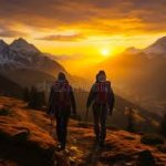 silhouettes mountain hikers