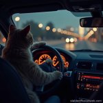 Cat driving at night