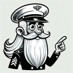 A cartoon Marine Sergeant with white long hair and white beard w