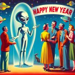 Alien Being wishing earthlings happy new year