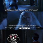 Is the title of the page the description or title? These are legitimate questions | GREATEST FEAR | image tagged in harry potter mirror | made w/ Imgflip meme maker