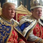 Donald Trump and Elon Musk as Kings on thrones