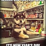 Bartender Puppy | DOG IS WONDERING WHERE DID THE PEOPLE GO; IT’S NEW YEAR’S DAY ALL THE BARS ARE CLOSED | image tagged in bartender puppy | made w/ Imgflip meme maker