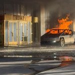 Cybertruck burning in trump hotel