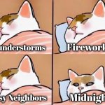 New Year's Eve in New York | Fireworks; Thunderstorms; Noisy Neighbors; Midnight | image tagged in wake up call,happy new year,new york city,party time,well yes but actually no,i'm tired boss | made w/ Imgflip meme maker