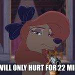 This Will Only Hurt For 22 Minutes | THIS WILL ONLY HURT FOR 22 MINUTES | image tagged in dixie serious,the fox and the hound 2,walt disney,hollywood,animation | made w/ Imgflip meme maker