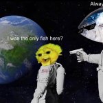 TUNA WHERE DID YOU COME FROM?.? | Always has been; I was the only fish here? | image tagged in memes,always has been,tuna get back to your room rn | made w/ Imgflip meme maker