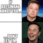 Elon approves | IF BOTSWANA ANNOY YOU.... .....DON'T LET 'EM. | image tagged in elon approves | made w/ Imgflip meme maker