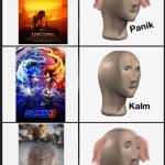 The Lion King, Sonic, and Mufasa panic calm panic memes | image tagged in memes,panik kalm panik | made w/ Imgflip meme maker