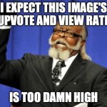 Too Damn High | I EXPECT THIS IMAGE'S UPVOTE AND VIEW RATE; IS TOO DAMN HIGH | image tagged in memes,too damn high | made w/ Imgflip meme maker