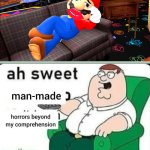 mario with big red lips = nightmare fuel | image tagged in ah sweet man made horrors beyond my comprehension | made w/ Imgflip meme maker