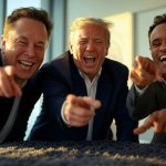 Donald Trump, Elon Musk, Vivek Ramaswamy laughing oligarchy