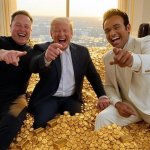 Donald Trump, Elon Musk, Vivek Ramaswamy pile of gold oligarchy