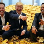 Donald Trump, Elon Musk, Vivek Ramaswamy pile of gold oligarchy