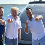 Donald Trump, Elon Musk, Vivek Ramaswamy laughing oligarchy