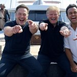 Donald Trump, Elon Musk, Vivek Ramaswamy laughing oligarchy