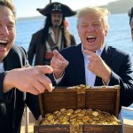 Donald Trump, Elon Musk, Vivek Ramaswamy laughing oligarchy