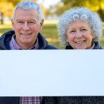 Older White Couple Holding Blank Sign