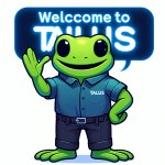 A green frog wear a shirt with "talus" say welcome to "IBC proto