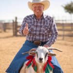 donald trump riding a goat dressed as cowgirl cowboy