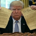 Donald Trump tearing Constitution in half