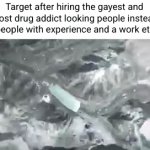 targets logic: | Target after hiring the gayest and most drug addict looking people instead of people with experience and a work ethic: | image tagged in target,gay,stupid people be like,funny,big brain,so true | made w/ Imgflip video-to-gif maker