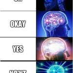 Expanding Brain | OK; OKAY; YES; NO'NT | image tagged in memes,expanding brain | made w/ Imgflip meme maker