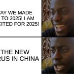 Don't get your hopes up, it not going to be the best year | YAY WE MADE IT TO 2025! I AM EXCITED FOR 2025! THE NEW VIRUS IN CHINA | image tagged in oh yeah oh no | made w/ Imgflip meme maker