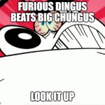 a fun fact by furious dingus | FURIOUS DINGUS BEATS BIG CHUNGUS; LOOK IT UP | image tagged in furious dingus,memes,fun facts | made w/ Imgflip meme maker