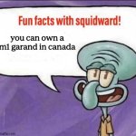 canada | you can own a m1 garand in canada | image tagged in fun facts with squidward,canada,gun | made w/ Imgflip meme maker