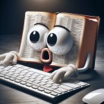dizionario con occhi spalancati che guardano una tastiera
