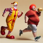 fat man running from mcdonalds mascot