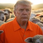 donald Trump orange jumpsuit surrounded by sheep sheeple MAGA