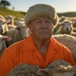 Donald Trump sheeple sheep sheepskin hat orange jumpsuit