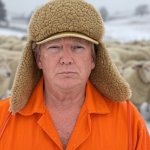 Donald Trump Flock Master Sheepskin hat orange jumpsuit sheeple